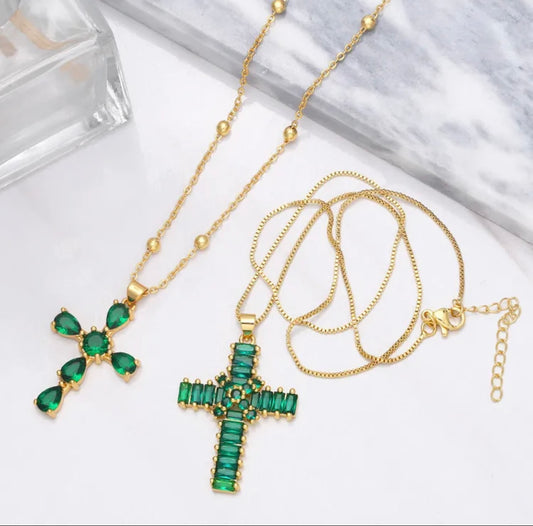 Emerald Big Cross Necklace