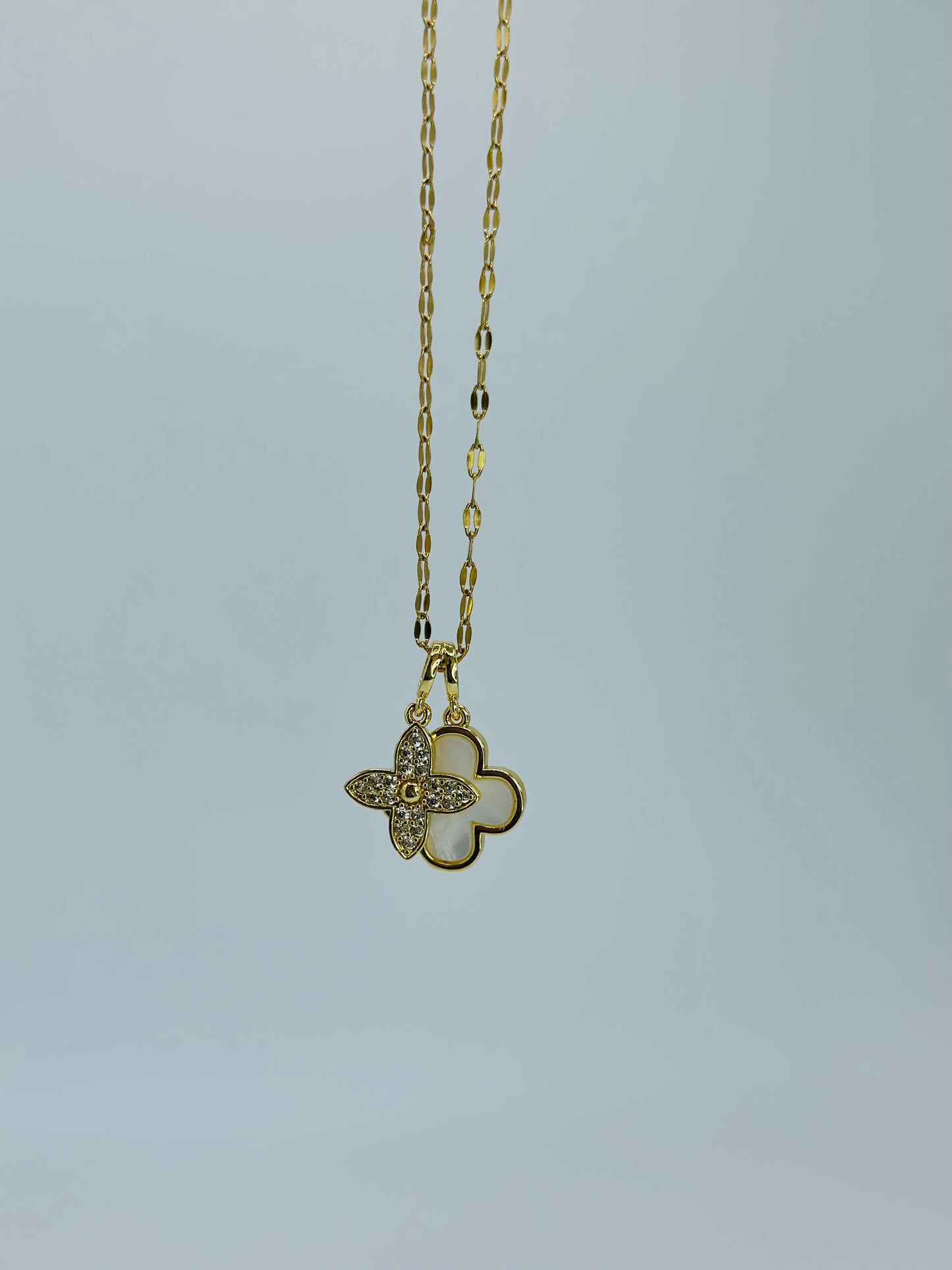 Double Clover Gem Necklace