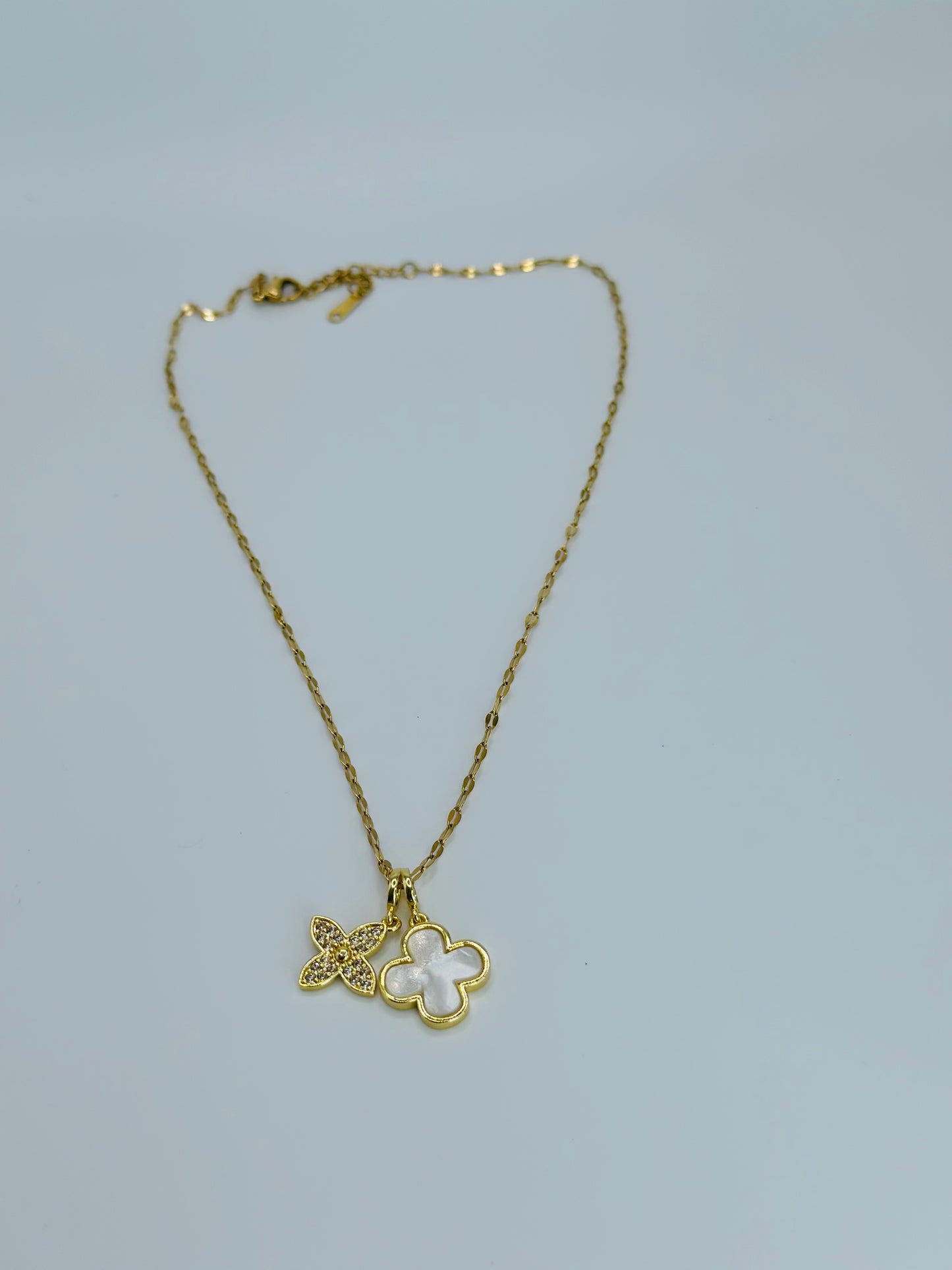 Double Clover Gem Necklace