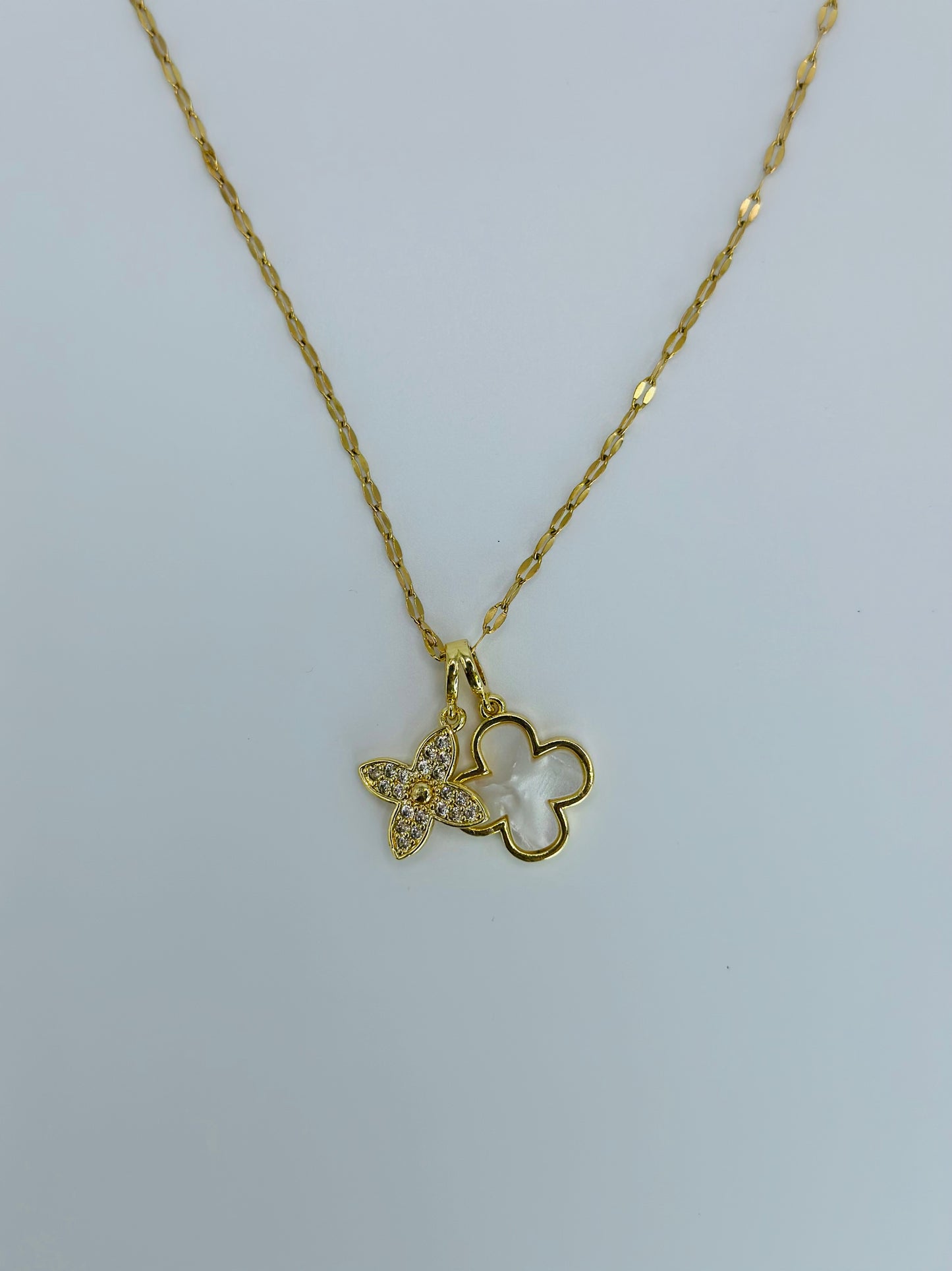 Double Clover Gem Necklace