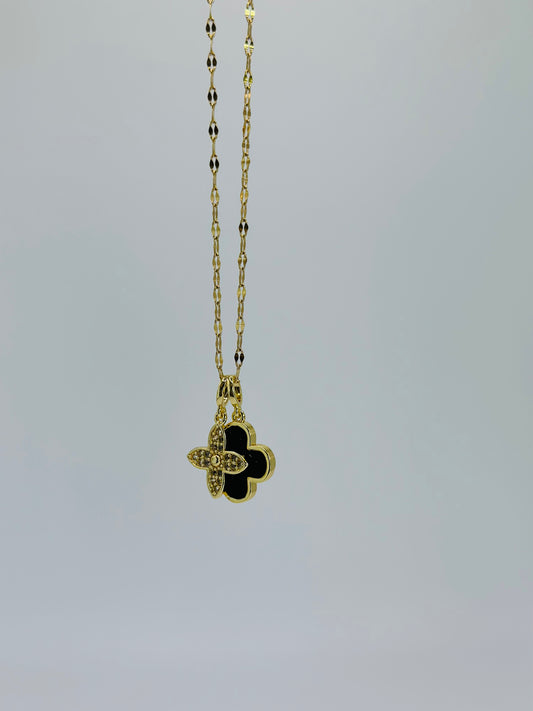 Black Double Clover Gem Necklace